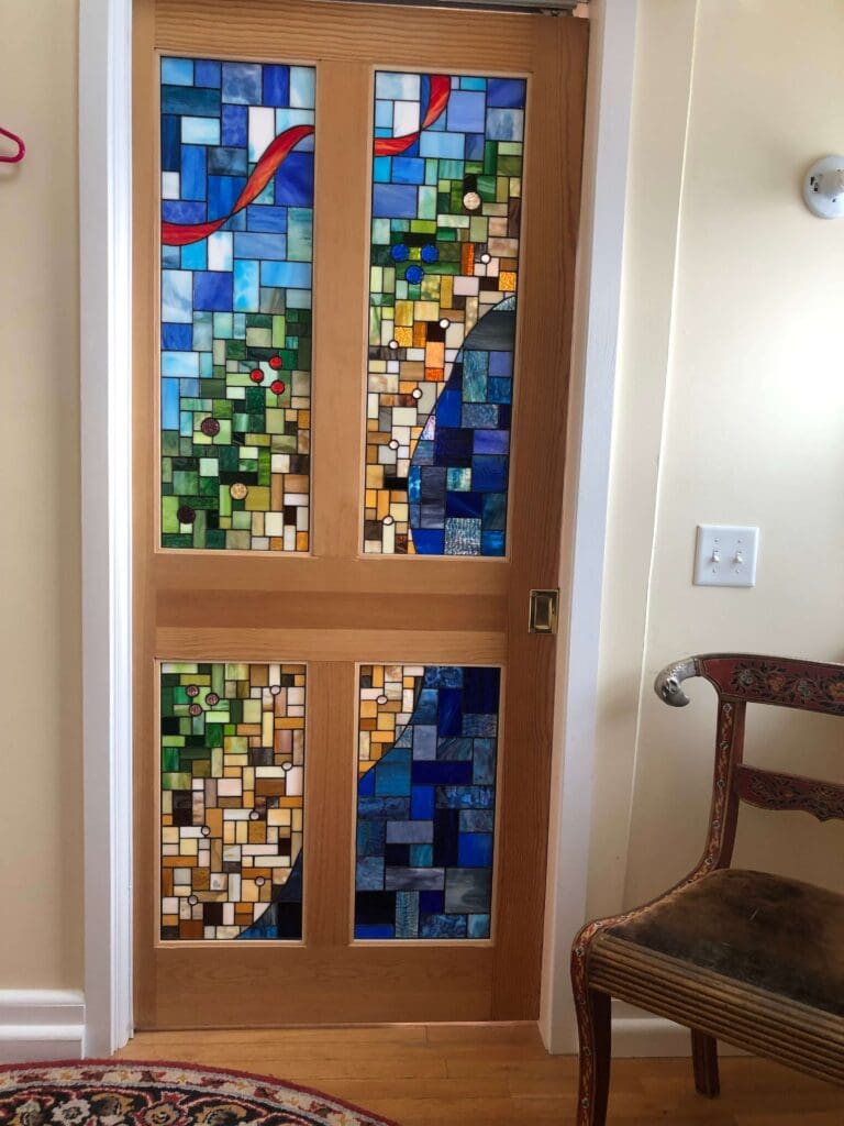 stained glass panels installed in a door
